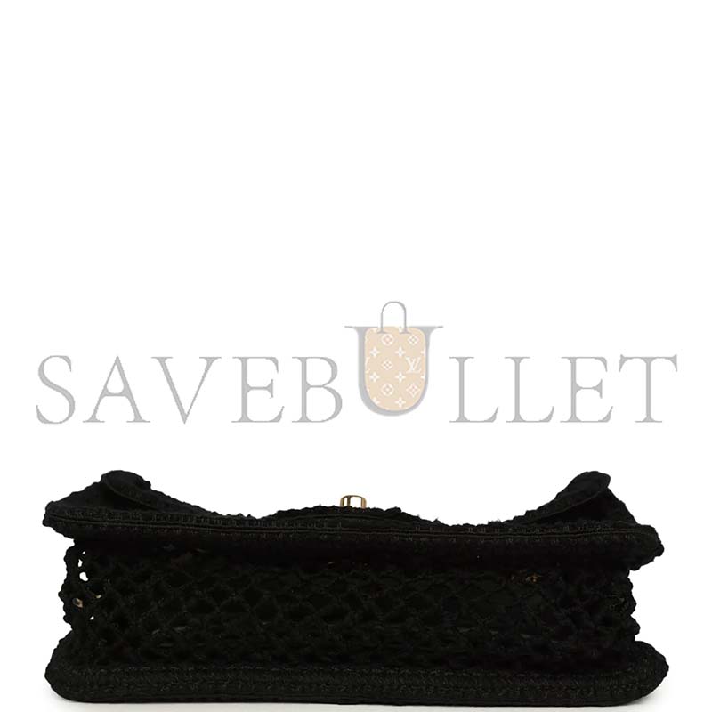 Ch**el MASTER SMALL COCO BEACH MACRAME FLAP BAG BLACK MESH GOLD HARDWARE AS6156 (21*14*6cm)